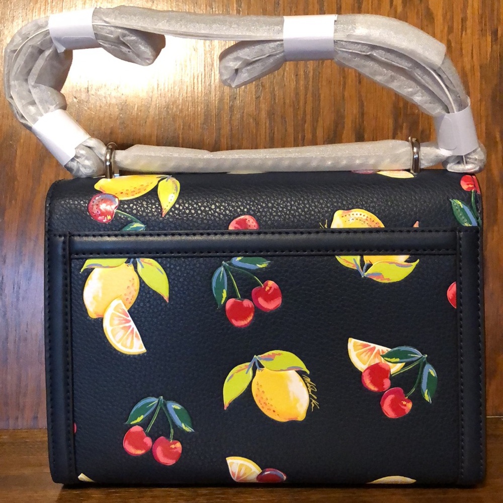 NWT-Michael Kors-Whitney-Medium Sequined Fruit🍒Print🍋Shoulder Bag-Navy-$628 - Picture 5 of 16